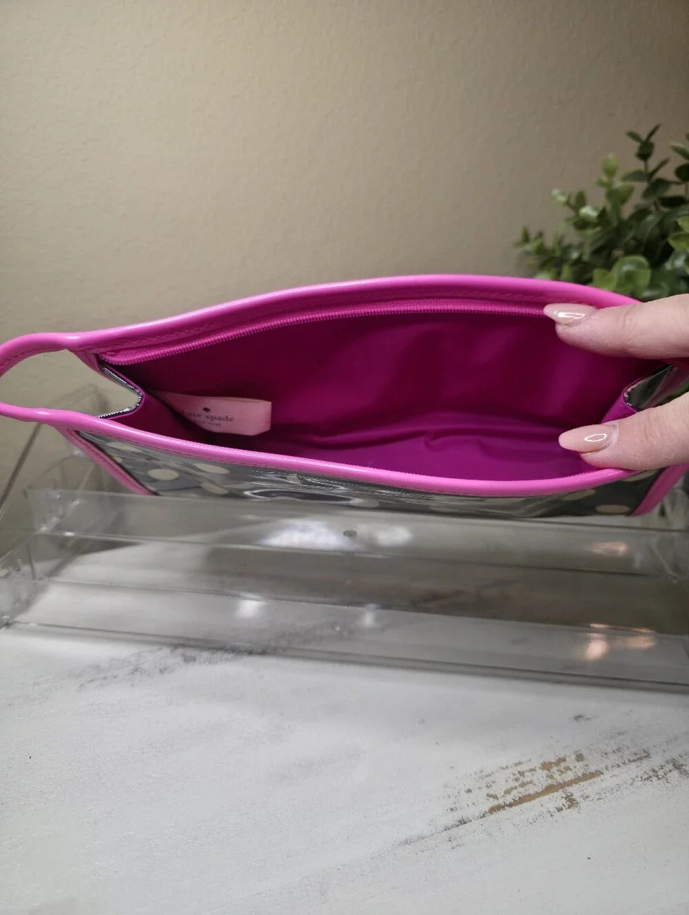 kate spade Clear Cosmetic Pouch with Bright Pink Trim